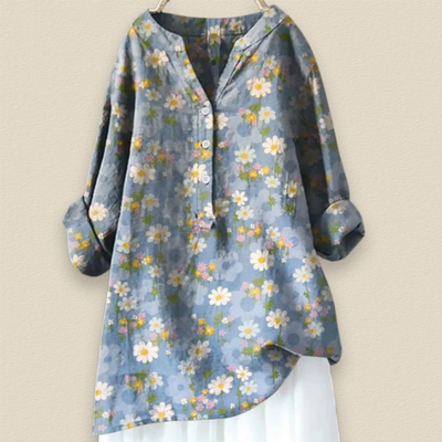 CAMILLE - BLUMENBLUSE MIT LUFTIGER PASSFORM UND MANDARINKRAGEN