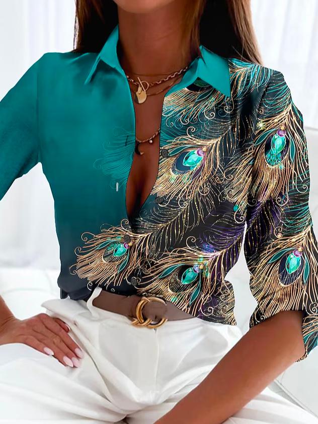 CLARY – TRAUMHAFTES SHIRT MIT PFAUENFEDER-PRINT