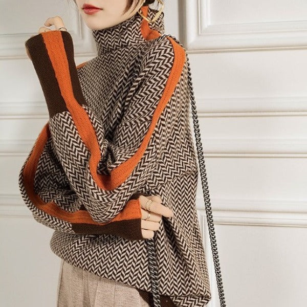 Malou | Pullover mit Rollkragen und auffälligen kontrastierenden Streifen