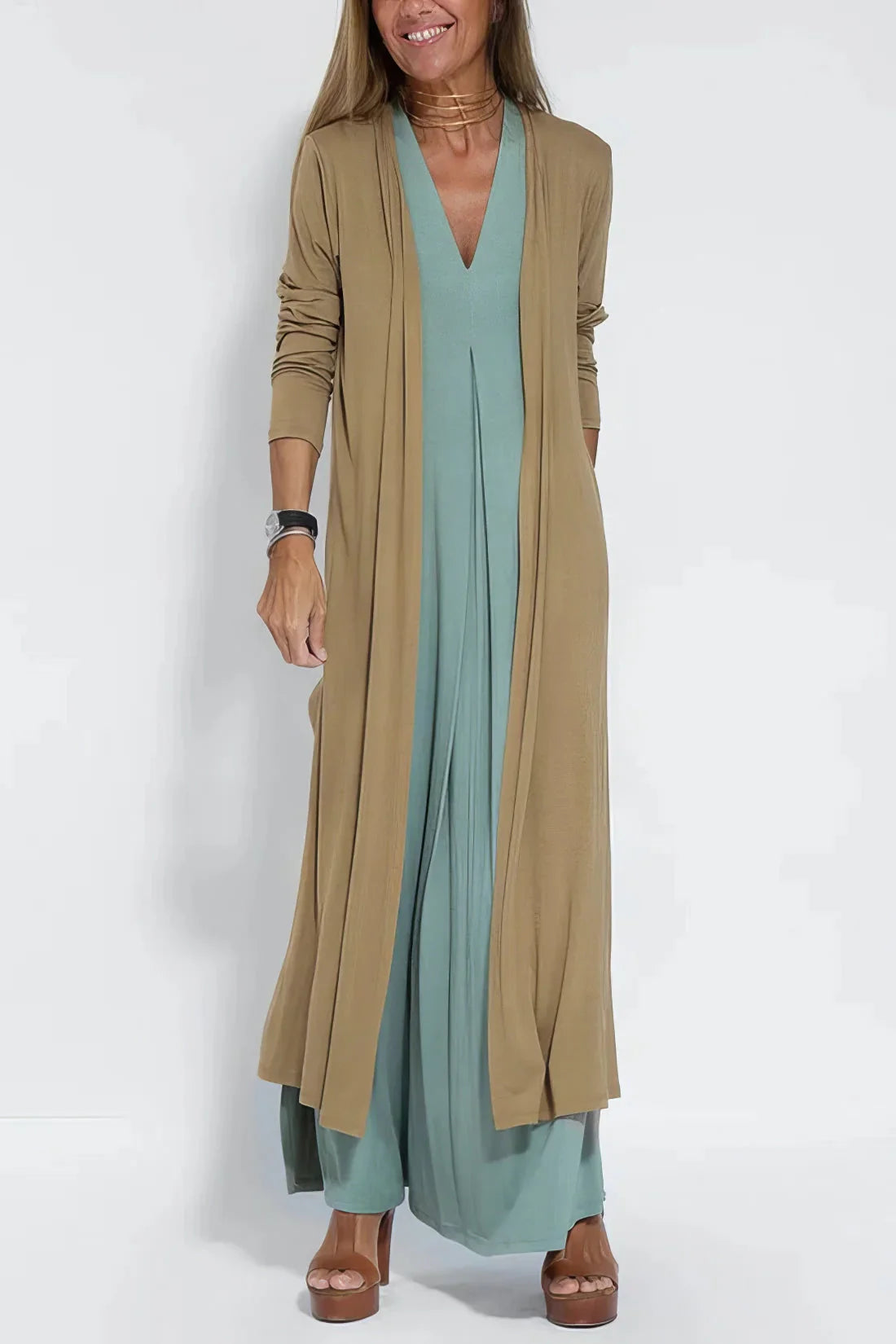 Nicole™ – Elegantes Maxikleid mit passender Strickjacke
