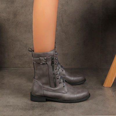 Damen-Leder-Orthopädische Stiefel mit Rundkappe und seitlichem Reißverschluss
